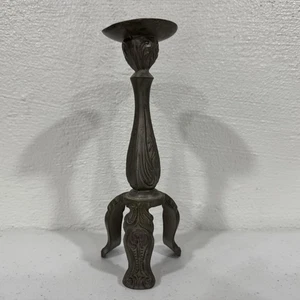 Vintage Rein Zinn verzierter Metall Dreibein Kerzenständer Halter - Bild 1 von 9