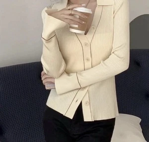 Sandro Paris Contrast-Stitch Cardigan Sz M - Picture 1 of 6