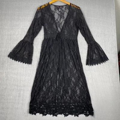Polly & Esther Robe Womens Medium Black Lace Duster Whimsigoth Vamp Stevie Nicks - Image 1 of 4