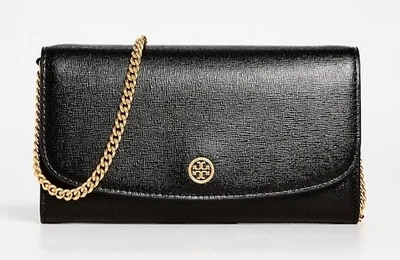 全新带标签 Tory Burch $298 ROBINSON 黑色链条钱包斜挎包 — 第 1/4 张图片