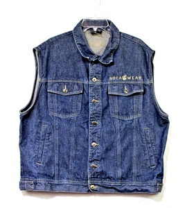 Roca Wear Vest Men’s 2XL DENIM Blue Jean Motorcycle Biker Street Y2K 90s Logos - Picture 1 of 9