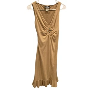 Vintage Womens Sleeveless Shift Dress Small Beaded Y2K Western Americana Beiege - Picture 1 of 9