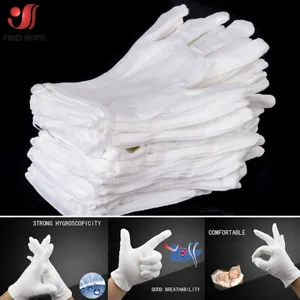 12Pairs White Cotton Gloves Coin Jewelry Gardening Inspection Lightweight