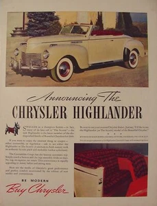 Chrysler Highlander 1940 "The Scottie" tapicería a cuadros anuncio impreso - Imagen 1 de 1