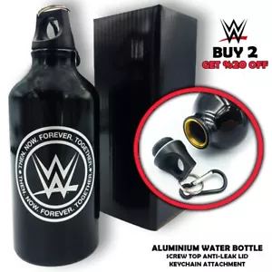 WWE schwarze Aluminium Wasserflasche - 500ml mit Anti-Leck Schraube Top Deckel & Schlüsselanhänger - Bild 1 von 5