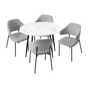 Oikiture 110cm Round Dining Table with 4PCS Chairs Fabric Grey - Picture 1 of 7