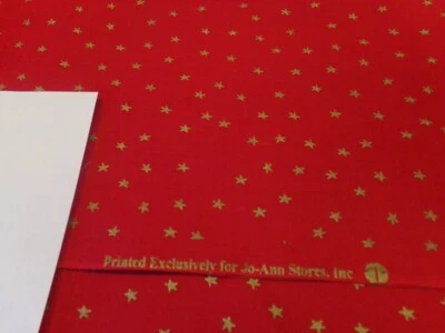 3/4 YD X 42"CHRISTMAS RED/METALLIS GOLD STARS/ VINTAGE/JO ANN#7581 - Image 1 of 3