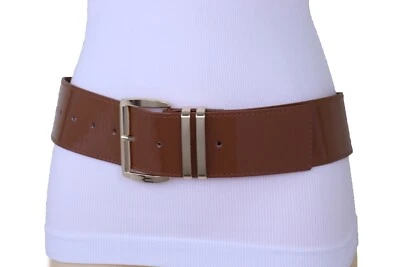 Новый женщин коричневый широкий модные джинсы брюки пояс золотой металлический пряжка M L XL - Изображение 1 из 4