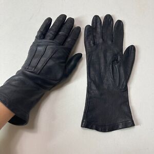 Vintage 70s Womens Black Leather Driving Gloves Classic XS/S