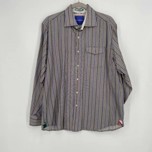 Tommy Bahama White Blue Striped Large Cotton Dress Shirt EUC - Picture 1 of 10