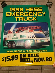HESS 1996 PLASTIC POSTER SIGN FOR THE EMERGENCY TRUCK W/ YELLOW BOTTOM - 58"X46" - Picture 1 of 5