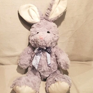 Bunny Rabbit Gray Sitting 9.5” Plush Stuffed Animal Fluffy Soft Pink Nose Age 3+ - Picture 1 of 17
