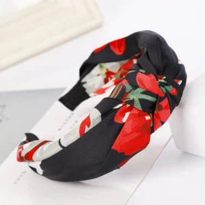 NEW Black Floral Fabric Knot Headband Summer Boho Hair Accessory Hair Band - Picture 1 of 1