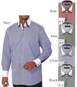CAMISA DE MODA HOMBRE 60% ALGODÓN 40% POLIETILENO RAYAS DOS TONOS PUÑO FRANCÉS AH 606 - Imagen 1 de 10