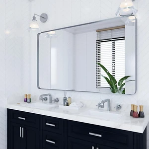 48 X 32 Inch Silver Bathroom Mirror for Wall, Large Rounded Rectangle Nickel Met - Picture 1 of 6