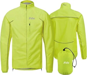 FDX Mens Waterproof Pouched Cycling Jacket Breathable Lightweight Hi Viz Jacket - Picture 1 of 7