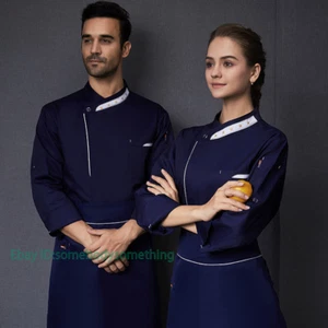 Men Women Chef Long Sleeve Cook Coat Kitchen Unisex Uniform Jacket Top M-3Xl - Picture 1 of 16