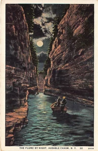 Postal NY: Flume by Night, Ausable Chasm, Nueva York, WB 1920 sin publicar - Imagen 1 de 2