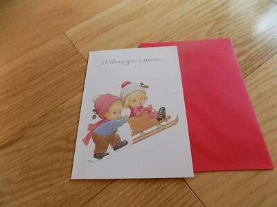 Children Sled Ruth Bill Morehead Christmas Card Current Blessed Are Ye - Image 1 of 4