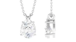 Moissanite Teardrop Solitaire Pendant in Prong Setting 18K White Gold Plated - Picture 1 of 3
