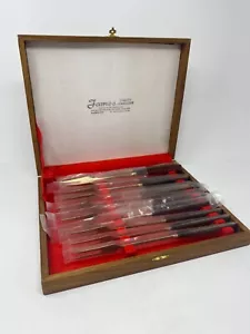 12 Piece James Jewelers Brass Wood Fork 2 Prong Flatware Set Wood Box Thailand - Picture 1 of 13