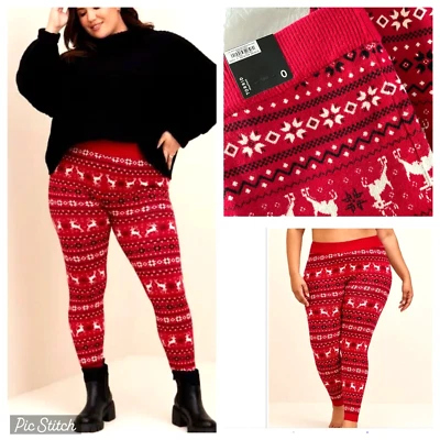 NUEVO CON ETIQUETAS Torrid 0 Rojo Suave Vacaciones Fair Isle Largo Completo Suéter Leggings, Talla L 12 Foto 1 de 4