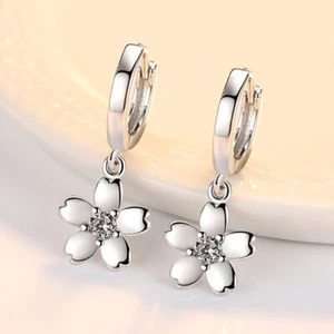 925 Silver Plated Jewelry Elegant Drop Earring Women Cubic Zircon Wedding Gift - Bild 1 von 2