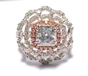 Anillo de compromiso de diamantes azules y rosas de lujo natural de 2,28 quilates GIA oro de 18 quilates SI2 - Imagen 1 de 8