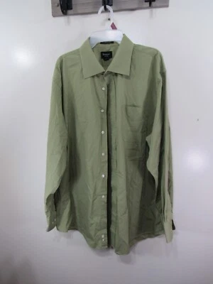 Camisa de vestir para hombre Haggar talla 18 34 35 verde botón frontal manga larga bolsillo Foto 1 de 4
