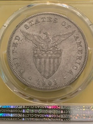 US PHILIPPINES ONE PESO 1903-P PCGS AU 55 SCARCE DATE  LIGHT TONE - Image 1 of 4