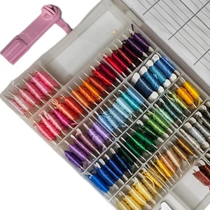 Mixed Lot EMBROIDERY CROSS STITCH FLOSS ON 86 CARDS IN ORGANIZER BOX THREAD PLUS - Picture 1 of 4
