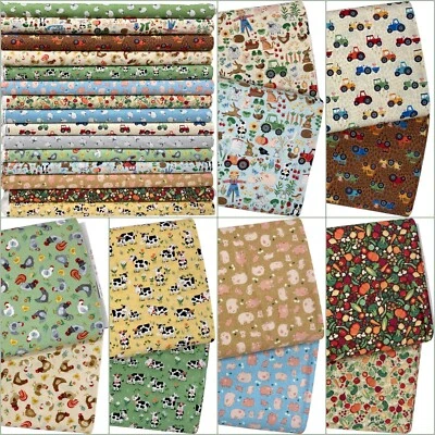 Farm Fabric Quilting Cotton Makower Patchwork Animal Tractor Material - Image 1 of 4