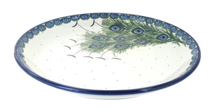 Plato de cena de pluma de pavo real de cerámica polaca rosa azul - Imagen 1 de 2