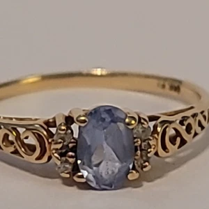 14 Karat Gelbgold Ring Damen Größe 7 Blautopas & Diamanten 1,46 g Edelmetall & Edelsteine - Bild 1 von 16
