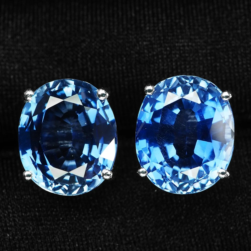 珍贵皇家蓝色蓝宝石 14.50 克拉 925 纯银白金耳环 — 第 1/4 张图片
