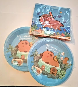 Capybara Birthday Tableware Decorations, 10pack plates, 20pack napkins Animal - Picture 1 of 8