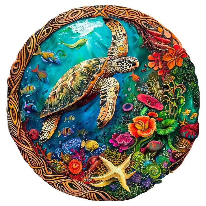 Sea Turtle Wood Jigsaw Puzzle Round Shape Adults Kids Small/A5 $39.99 NIB - Image 1 of 4