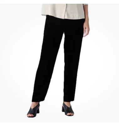 Pantalones de terciopelo de poliéster Eileen Fisher negros medianos cintura elástica cónica Foto 1 de 4