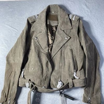 BLANK NYC Women’s Brown Suede Leather Moto Jacket Med. Belted Zippers - Image 1 of 4