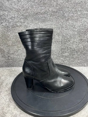 Bota Johnston & Murphy Mujer Talla 7.5 M Cuero Negro Tacón Bloque Medio Pantorrilla Botín Foto 1 de 4