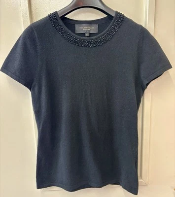 Ladies Black Beaded Short Sleeved Jumper By Paul Costelloe Black Label  Size 14 - Image 1 of 4