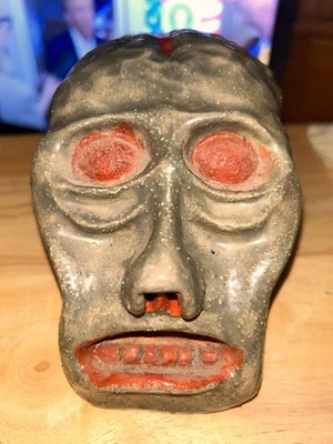 Vintage 4 lb Terracotta Glazed Skull. Door Stop, Paperweight, Halloween. 7” x 4” - Image 1 of 4