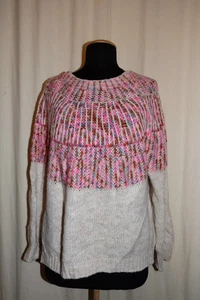 MARTA stylischer Strickpullover mit Raglanärmeln Wollmix créme/rosa One Size - Picture 1 of 4