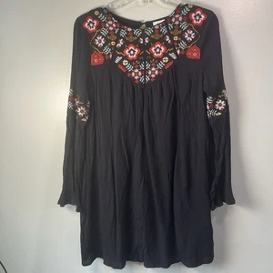 Schwarzes Minikleid mit blauem Regen und Blumenstickerei gefüttert, Größe S - Bild 1 von 14