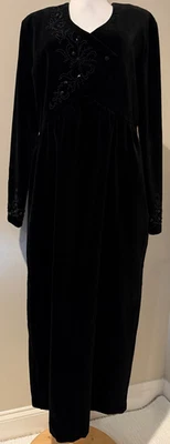 LAURA ASHELY Womens Vintage Black Velvet Evening Occasion Dress - Sz 12 - Image 1 of 4