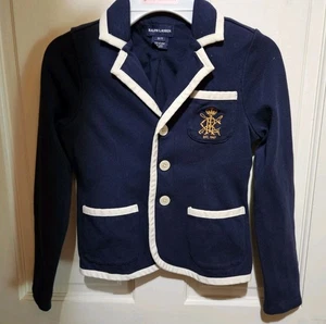 RALPH LAUREN SCHOOL GIRLS BLAZER SIZE 7 NAVY BLUE AND WHITE - Picture 1 of 4