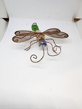 Vintage Handmade Metal Art Copper Wire Mesh And Marbles Dragonfly Decoration