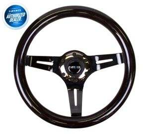NRG - Volante clásico grano de madera negra 310 mm con radios cromados negros - Imagen 1 de 2