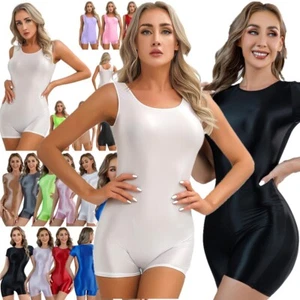Womens Bodysuit Shiny Glossy One-Piece Workout Sport Leotard Stretchy Swimwears - Picture 1 of 139