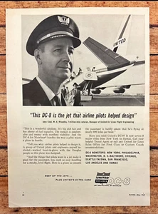 1960 United Airlines DC-8 Vtg Print Ad Capt Rhoades Flight Engineering - Picture 1 of 6